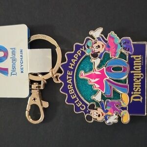 Disney 70th Anniversary Keychain - Gold, Purple, Pink